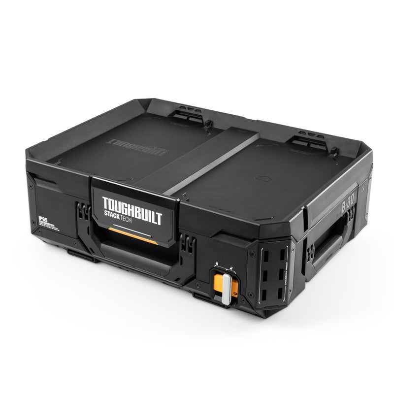 StackTech Top Portable Modular Plastic/Metal Tool Box with 4 Dividers and 4 Bins, IP65-Rated, Black D1O1