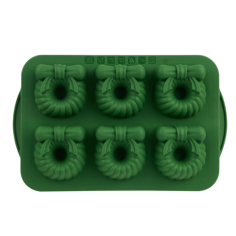 Green Steel/Silicone Wreath Cake Pan, 6-pk J1G1