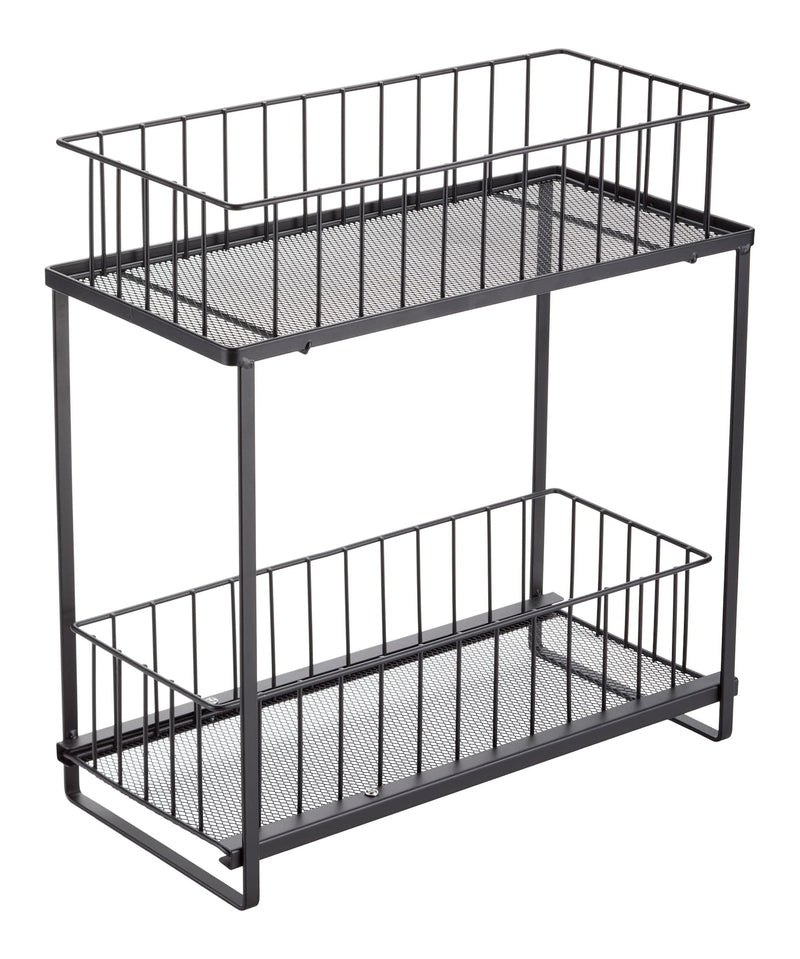 Type A 2-Tier Shower Organizer with Slide Out Basket, Black O0H7