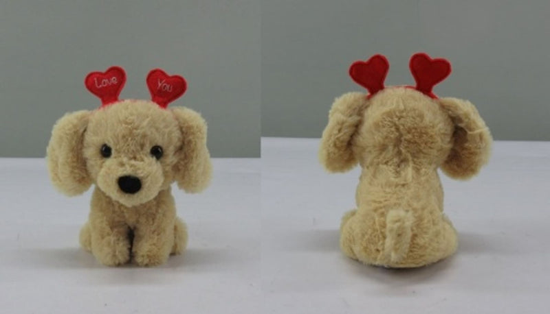 Valentine's Day Plush Dog with Heart Headband Gift for Valentine's/Anniversary Day, 6.5-in F8C8