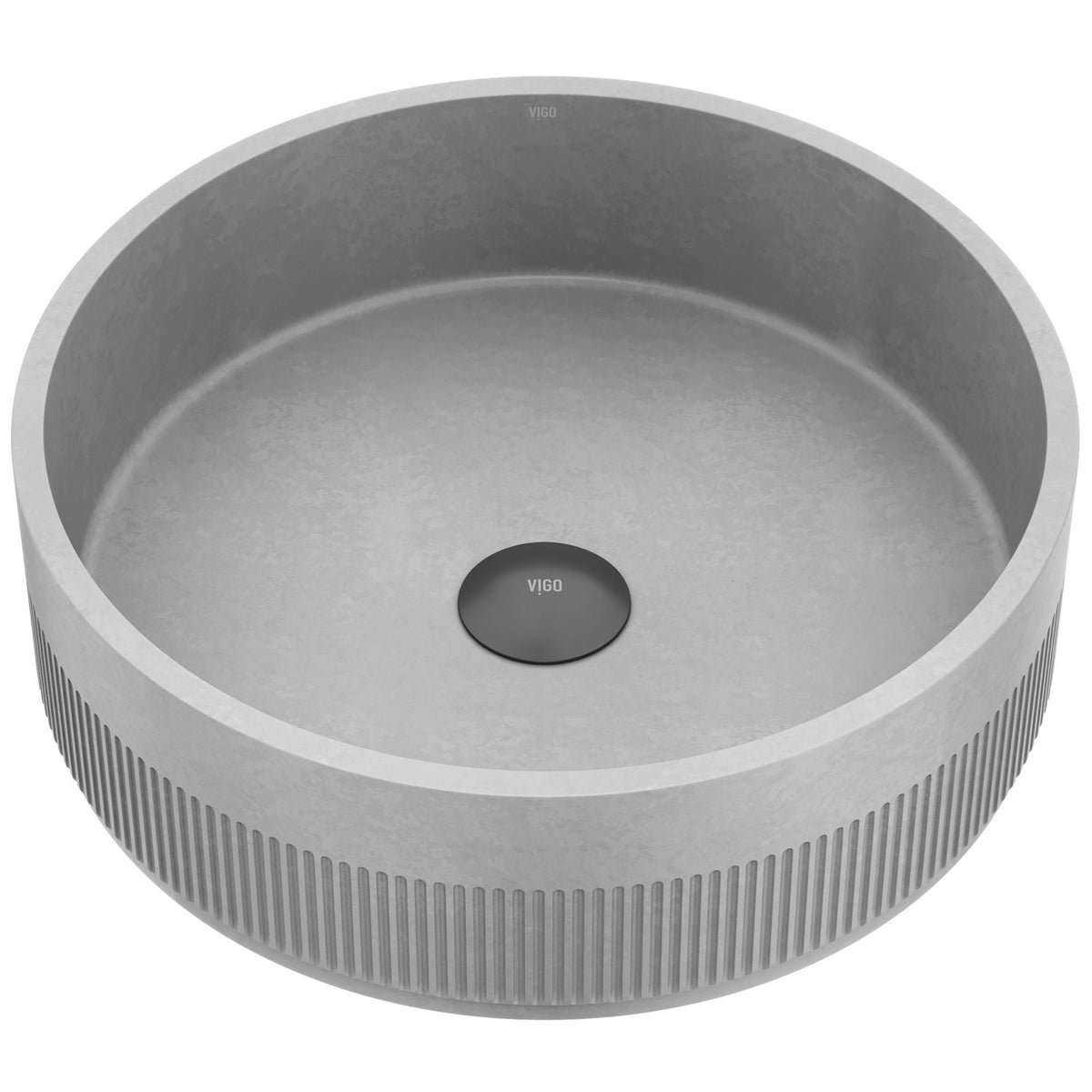 Cypress ConcretoStone 16-in Deep Grey Bathroom Sink/Basin with Round Fluted Vessel B6Y4 - product image 1
