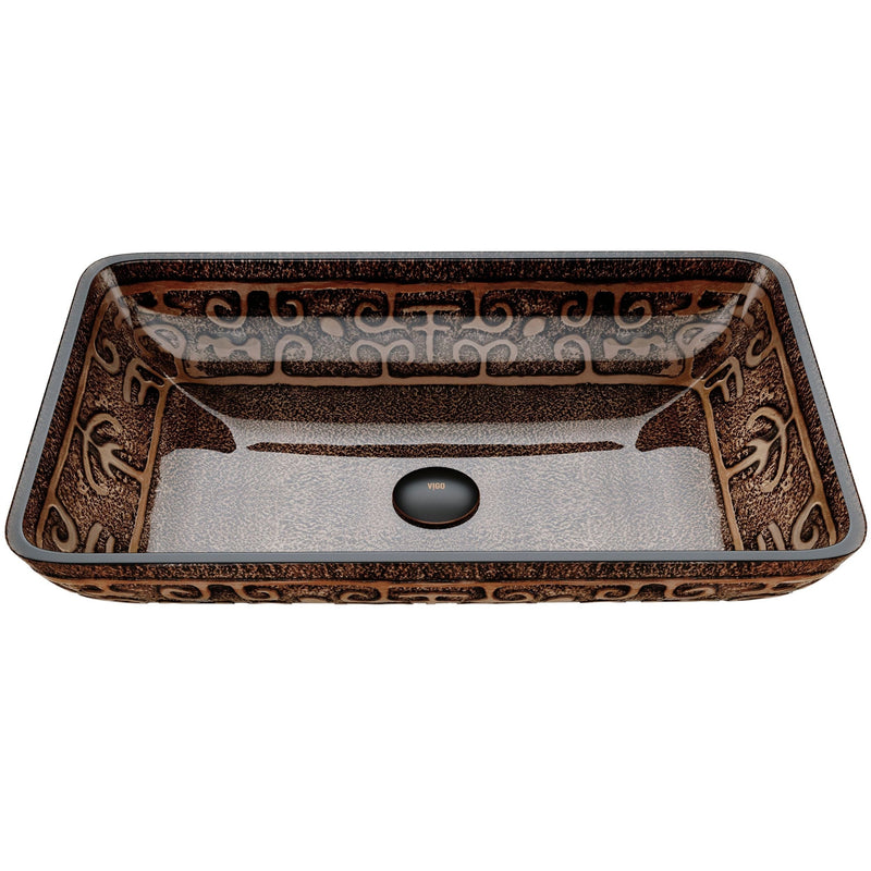 Glass Rectangular Vessel Bathroom Sink/Basin with Rounded Edges & Deep Bowl, Gold H1I7