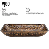 Glass Rectangular Vessel Bathroom Sink/Basin with Rounded Edges & Deep Bowl, Gold H1I7 - product image 5