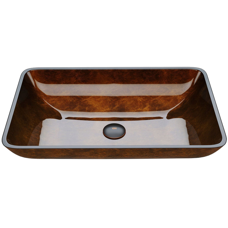 Glass Rectangular Vessel Bathroom Sink/Basin with Rounded Edges & Deep Bowl, Russet J6G9