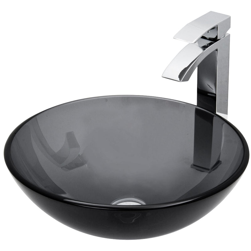 Glass Sheer Black Bathroom Sink/Basin Set with Duris Faucet and Round Vessel G9I2