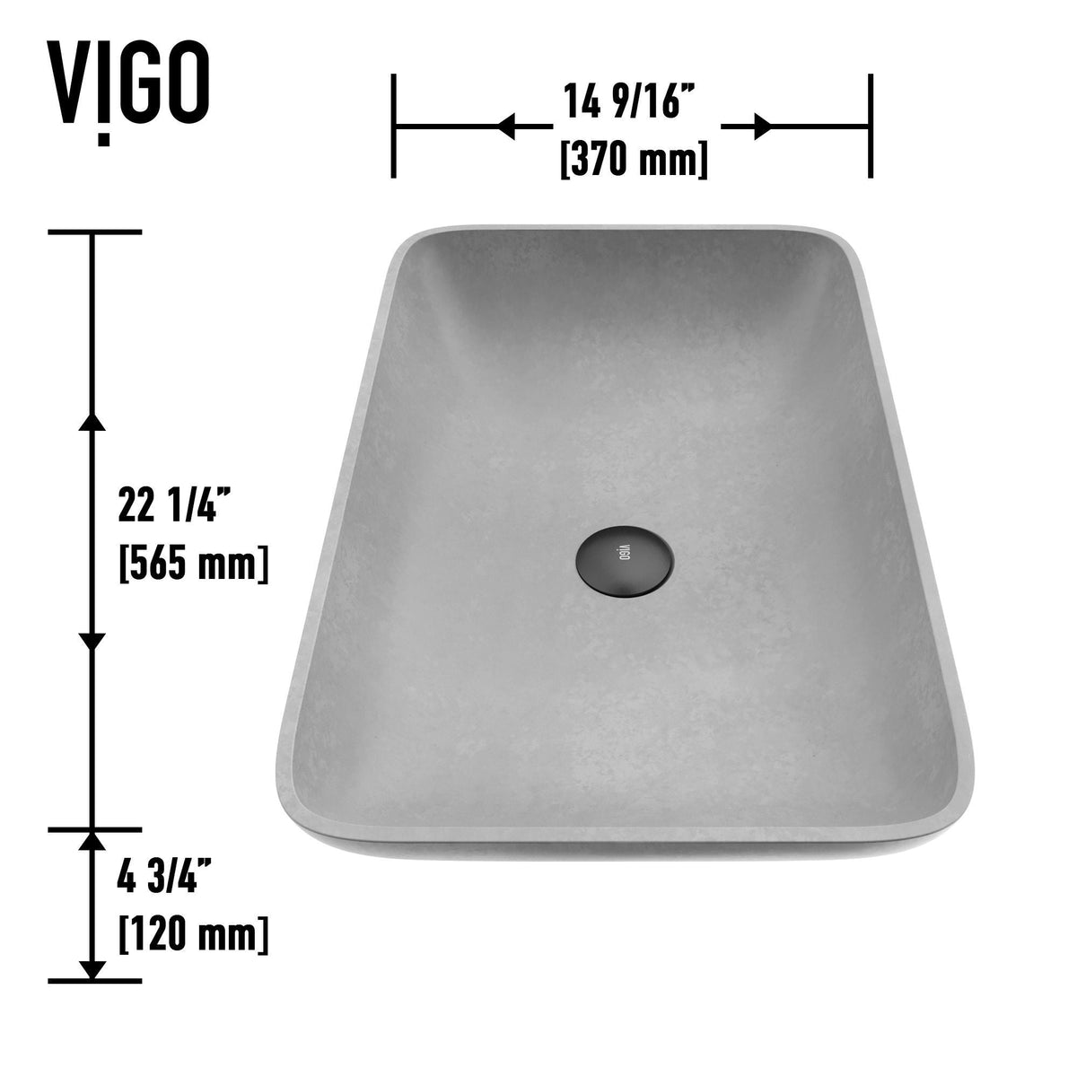 Lorca Gothic ConcretoStone 22x15-in Deep Grey Bathroom Sink/Basin with Rectangular Vessel V8O7 - product image 2