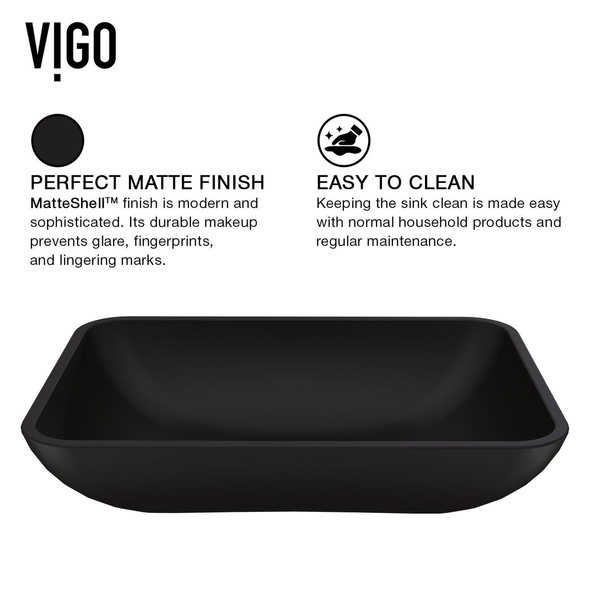 Sottile MatteShell Matte Black Bathroom Sink/Basin Set with Cass Faucet and Glass Rectangular Vessel Y2F9 - product image 3