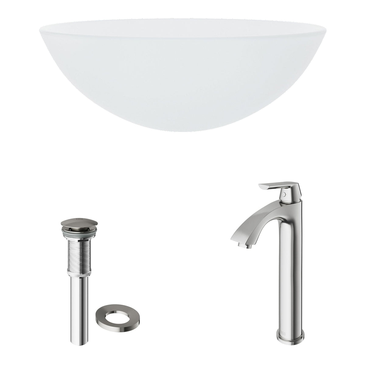 White Frost White Bathroom Sink/Basin Set with Linus Faucet and Round Glass Vessel J8S8 - product image 2