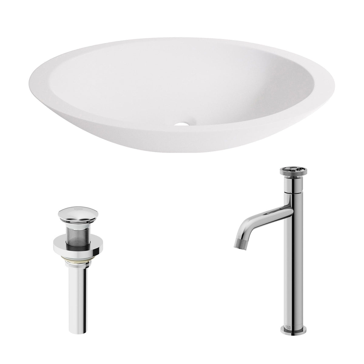 Wisteria MatteStone White Bathroom Sink/Basin Set with Cass Faucet and Oval Composite Vessel V9H3 - product image 2