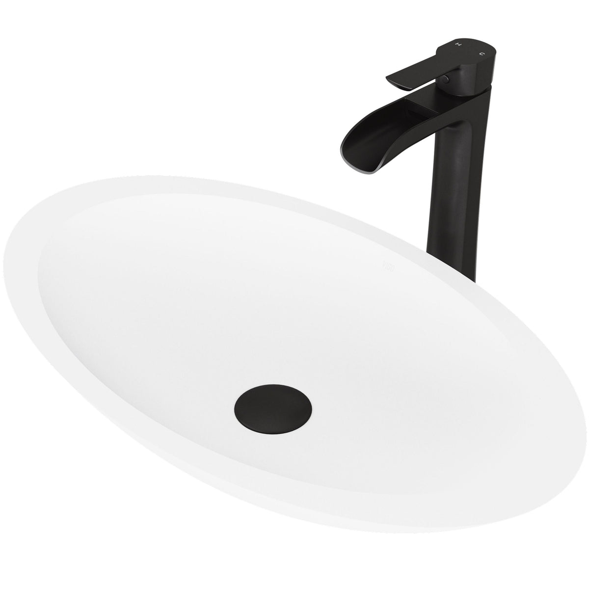 Wisteria MatteStone White Bathroom Sink/Basin Set with Niko Faucet and Oval Composite Vessel P4Z5 - product image 1