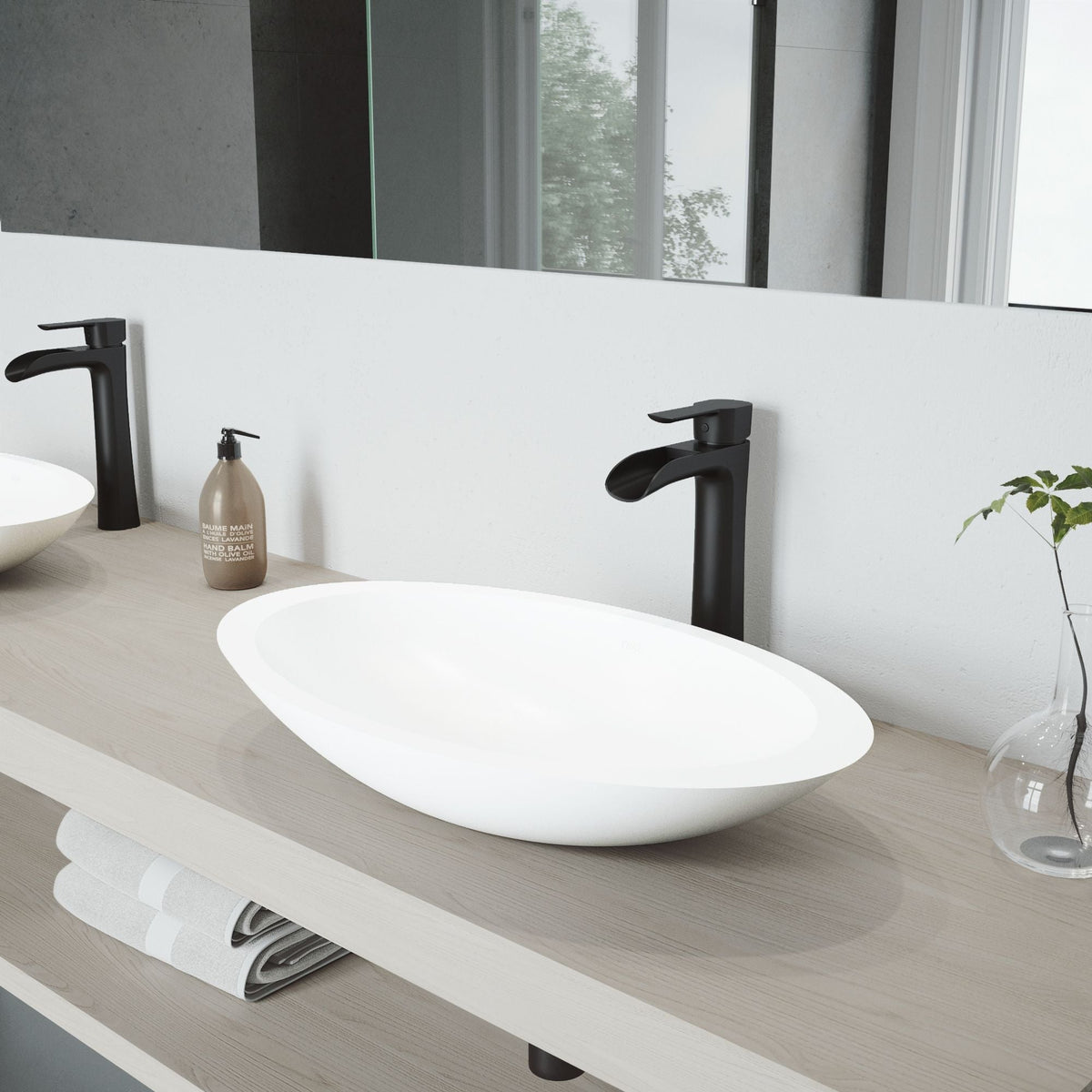 Wisteria MatteStone White Bathroom Sink/Basin Set with Niko Faucet and Oval Composite Vessel P4Z5 - product image 3
