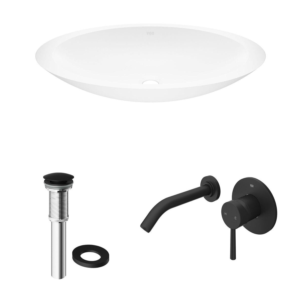 Wisteria White Bathroom Sink Set with Matte Black Olus Faucet D8M5 - product image 2