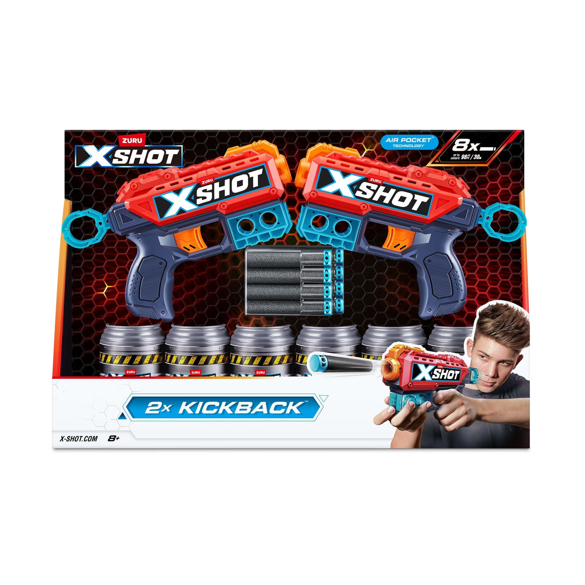 X-Shot Excel Double Kickback Dart Blaster, Includes 6 Cans & 8 Darts, 2-pk, Ages 8+ S3S8 - product image 1